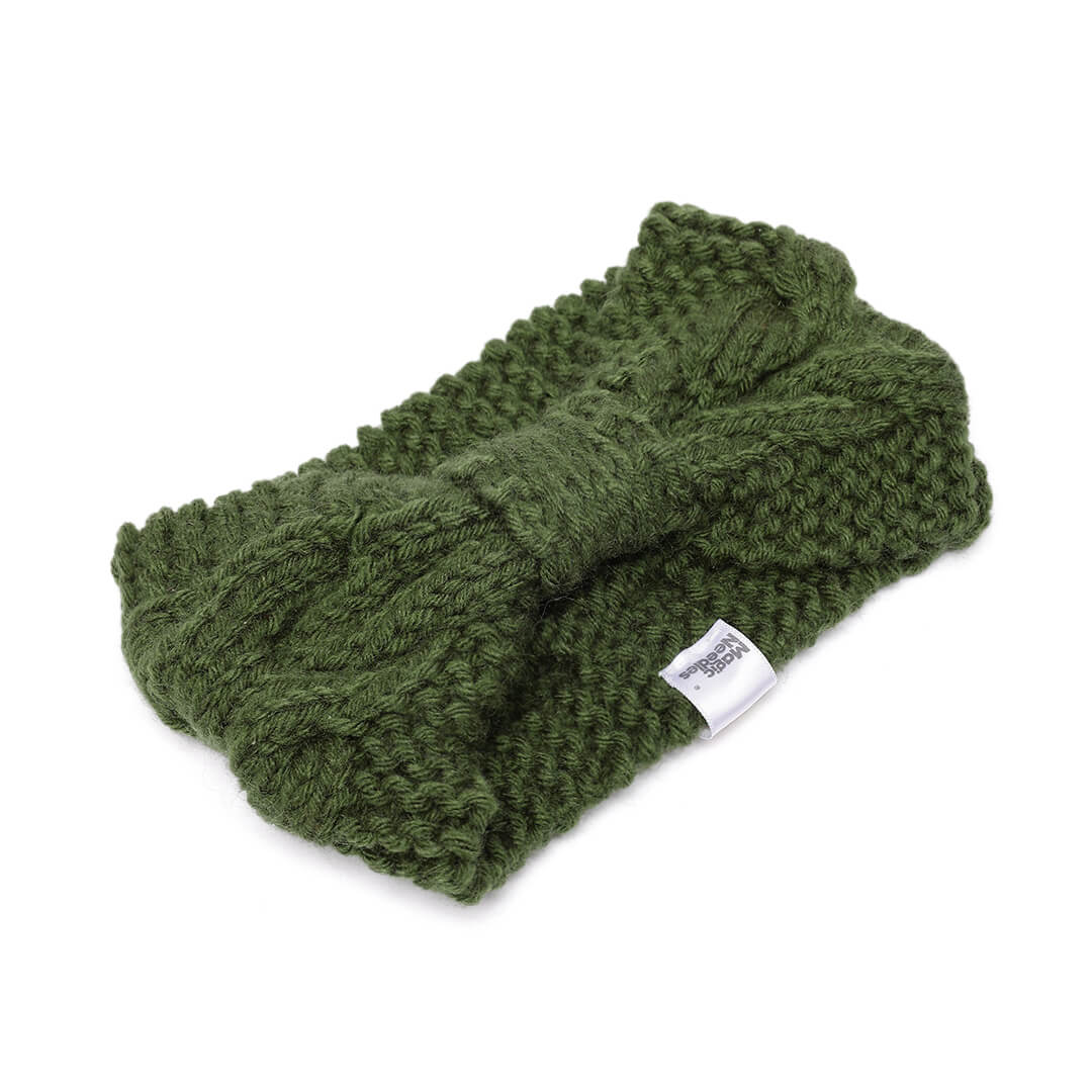 Hand Knitted Woolen Designer Headband - Khaki 10676