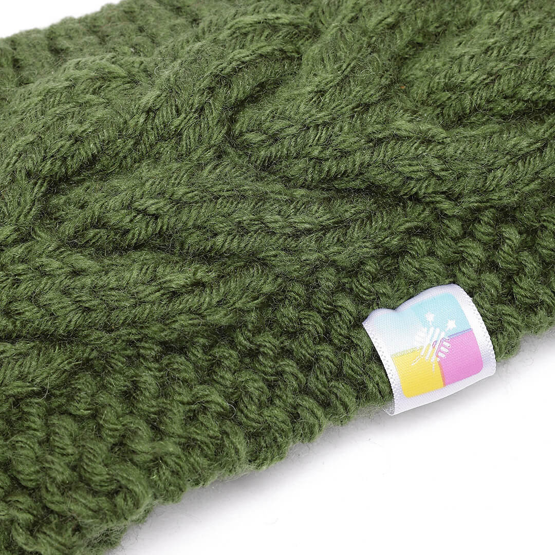 Hand Knitted Woolen Designer Headband - Khaki 10676