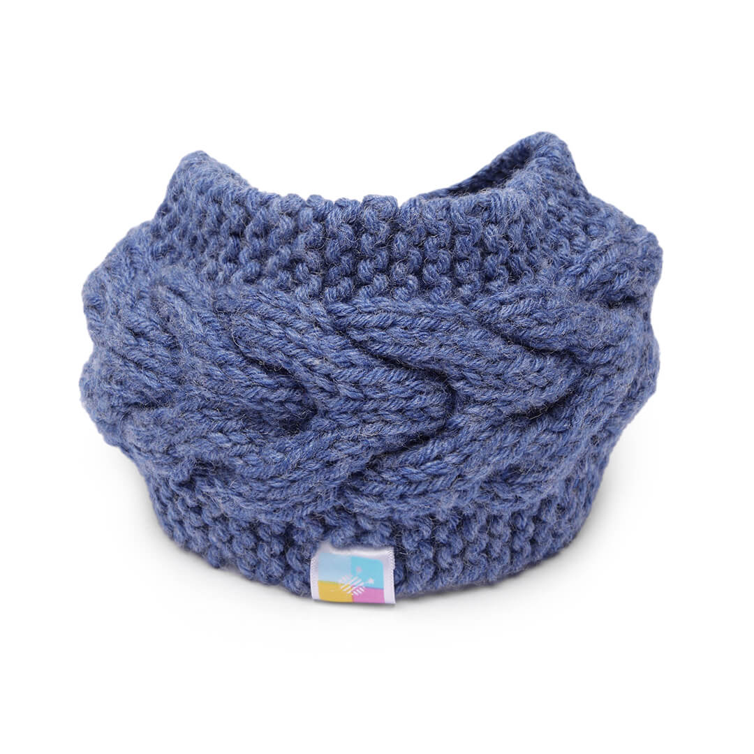 Hand Knitted Woolen Designer Headband - Denim Blue 10677