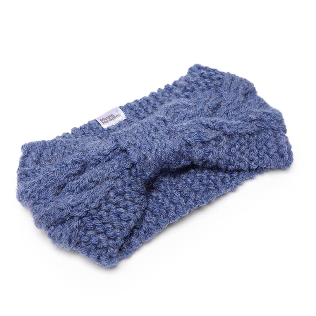 Hand Knitted Woolen Designer Headband - Denim Blue 10677