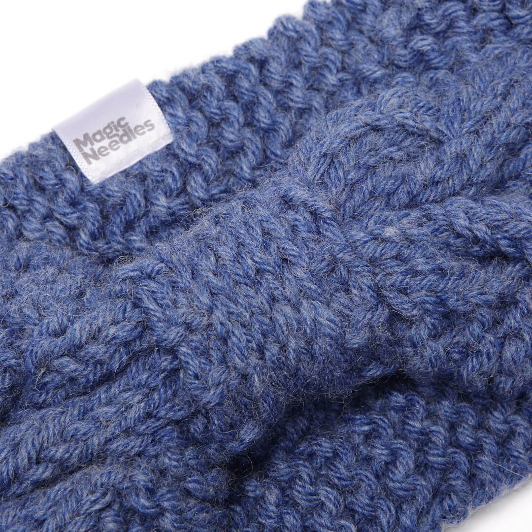 Hand Knitted Woolen Designer Headband - Denim Blue 10677