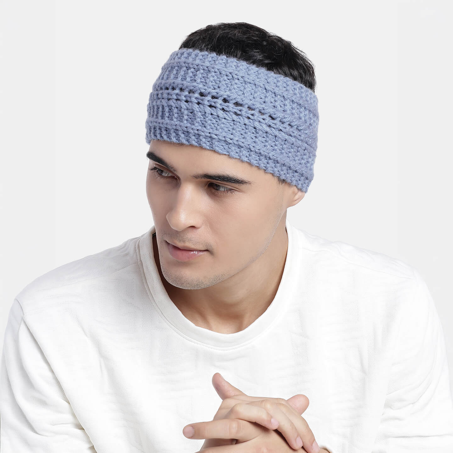 Hand Knitted Woolen Designer Headband - Faded Blue 10678