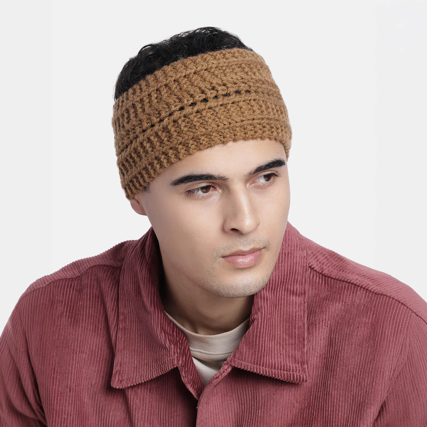 Hand Knitted Woolen Designer Headband - Brown 10679