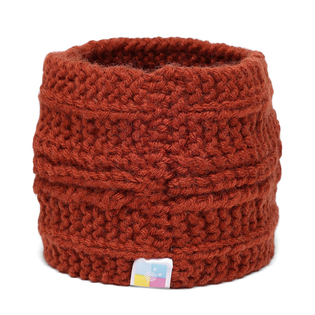 Hand Knitted Woolen Designer Headband - Brick Red 10680