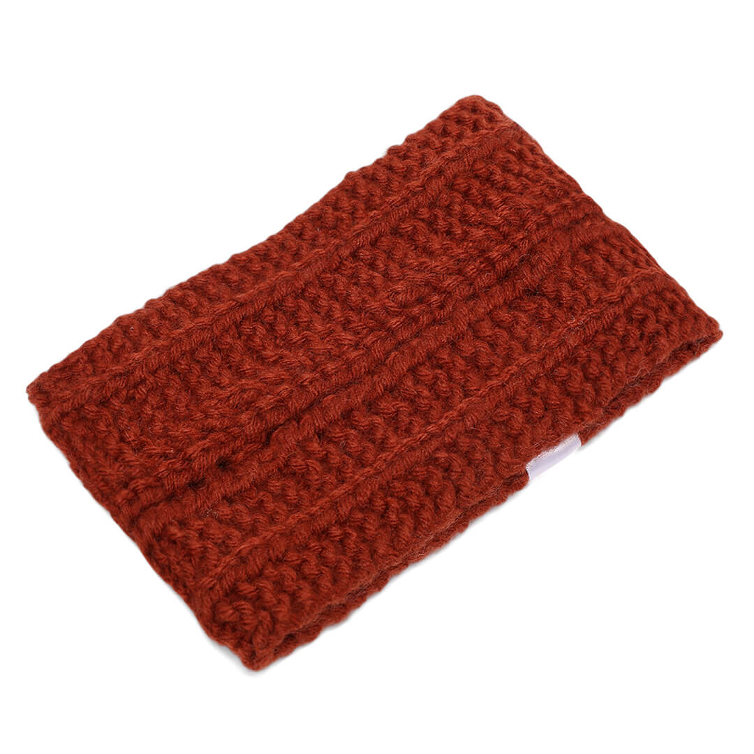 Hand Knitted Woolen Designer Headband - Brick Red 10680