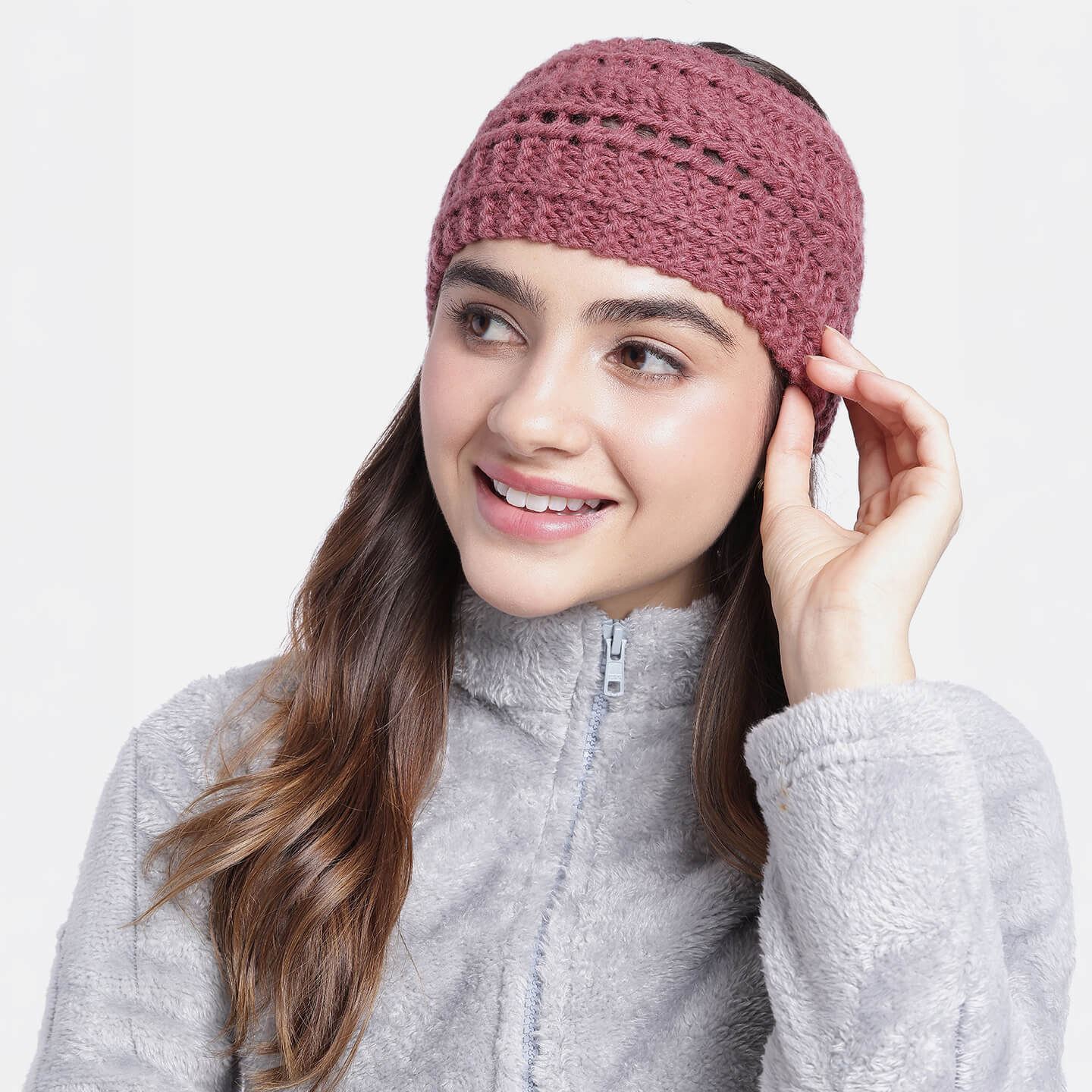 Hand Knitted Woolen Designer Headband - Mauve 10681