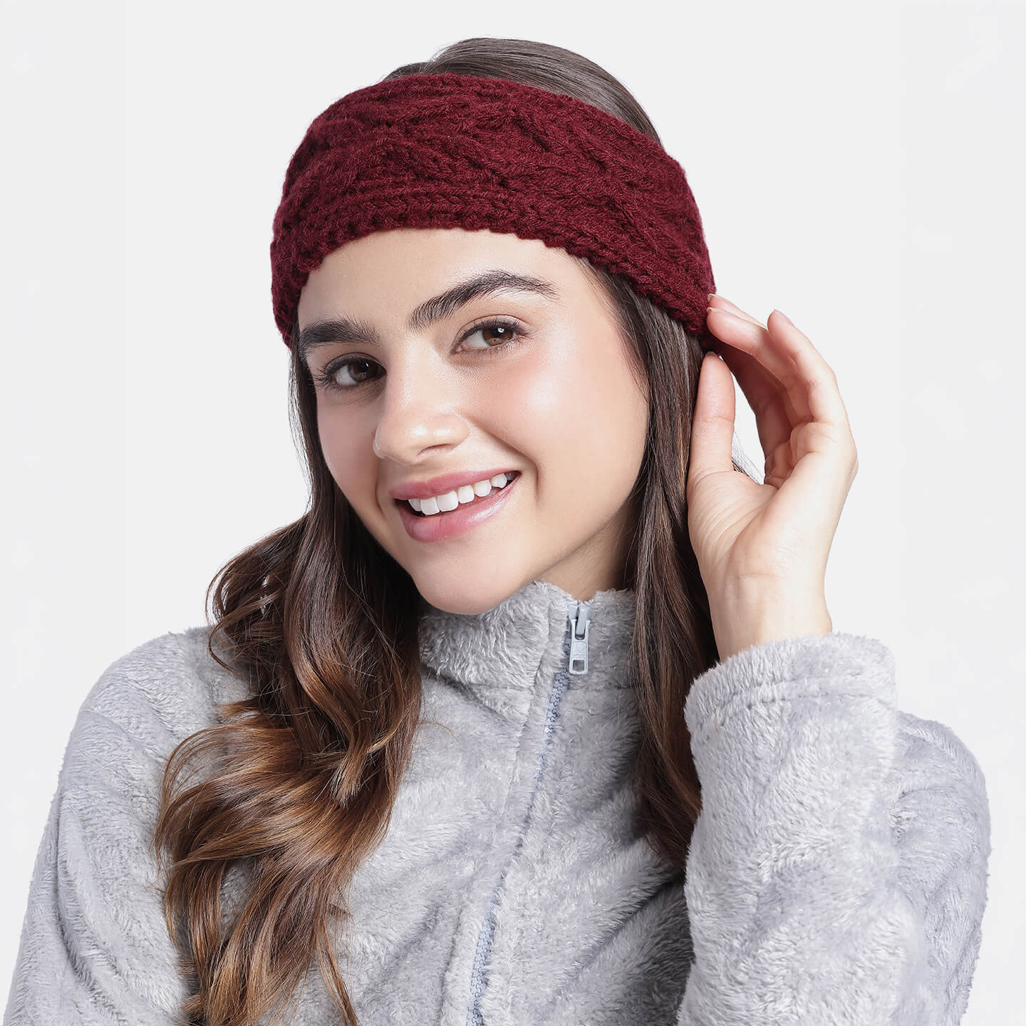 Hand Knitted Woolen Designer Headband - Maroon 10682