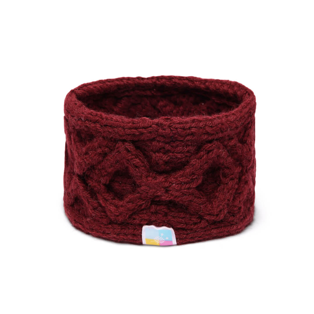 Hand Knitted Woolen Designer Headband - Maroon 10682
