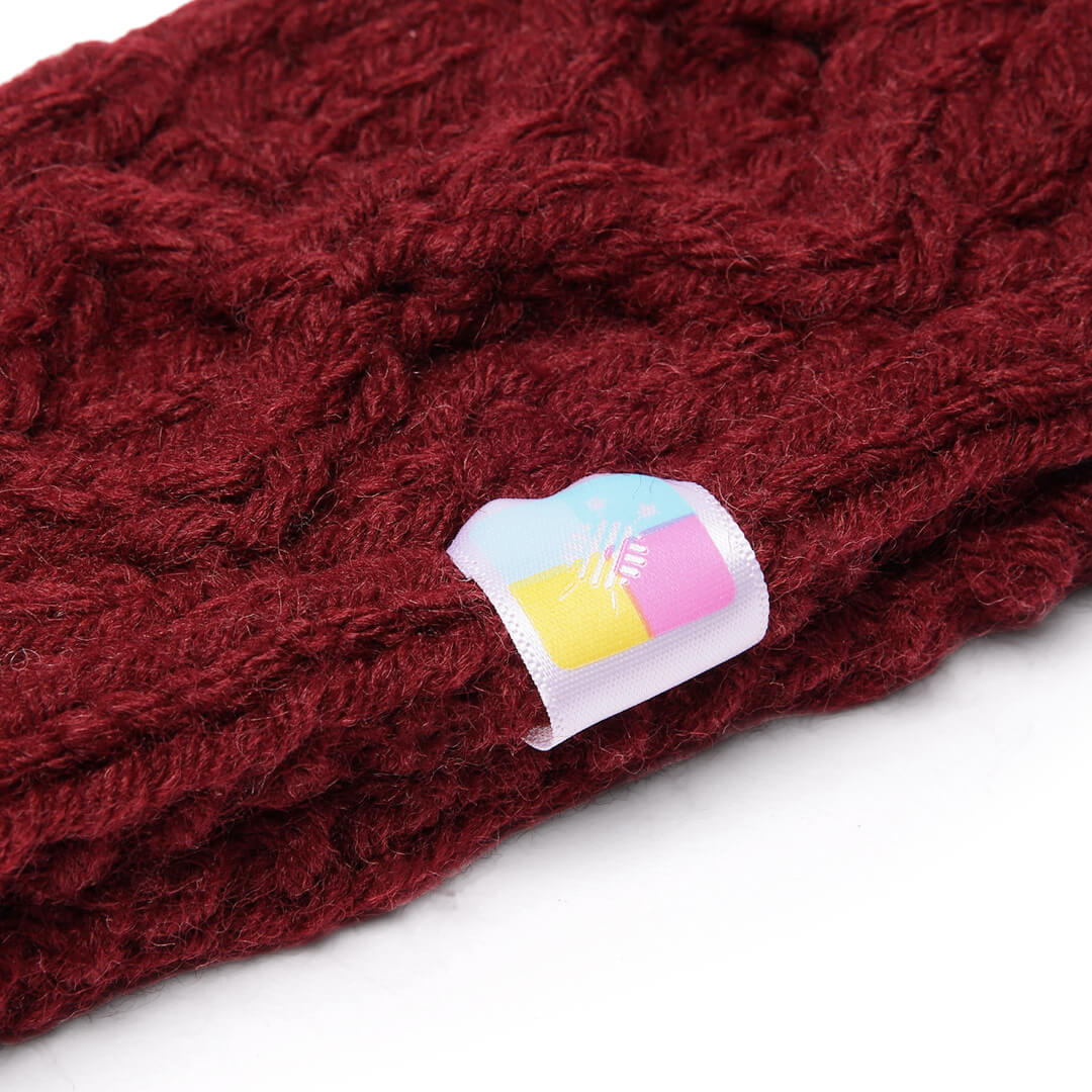 Hand Knitted Woolen Designer Headband - Maroon 10682