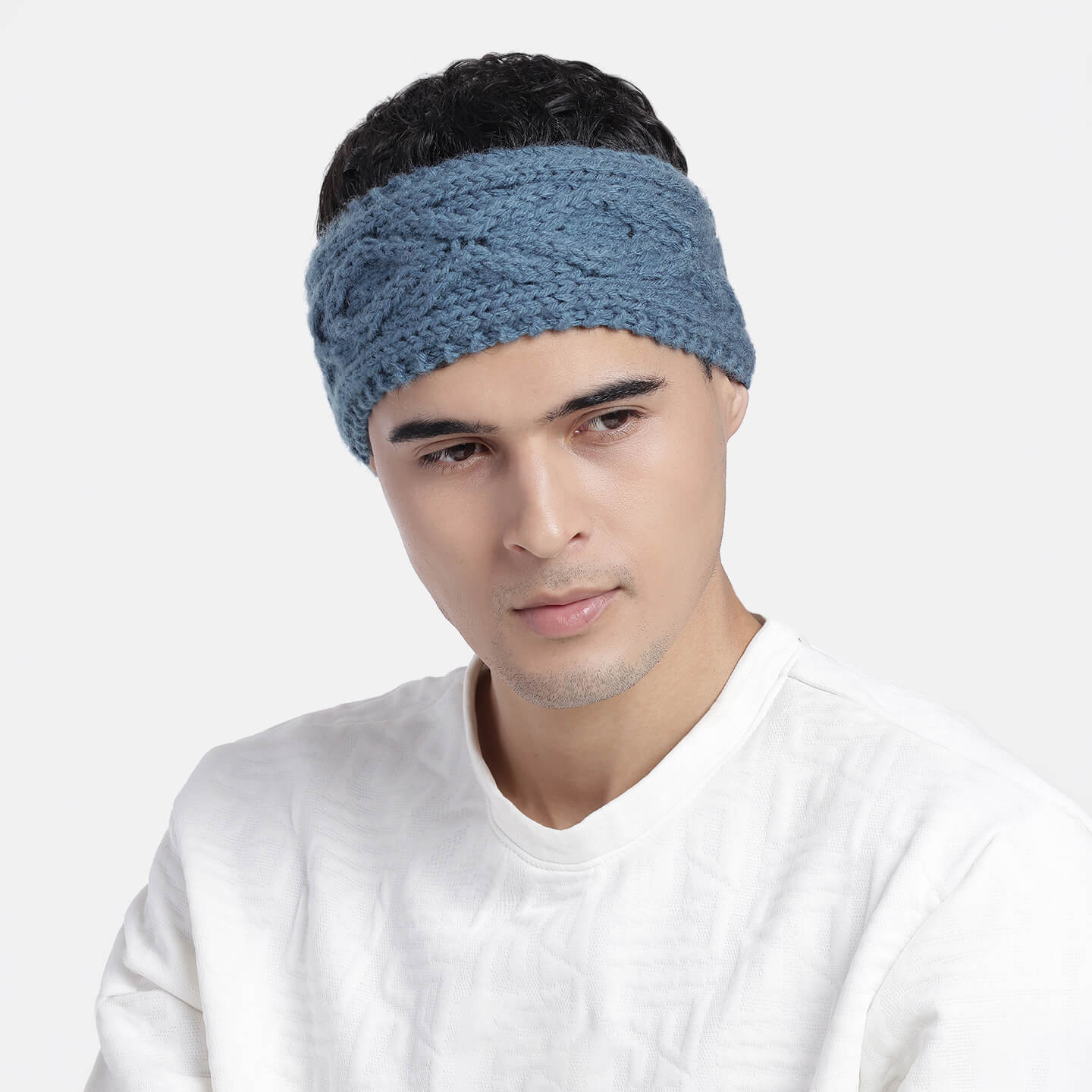 Hand Knitted Woolen Designer Headband - Storm Blue 10683