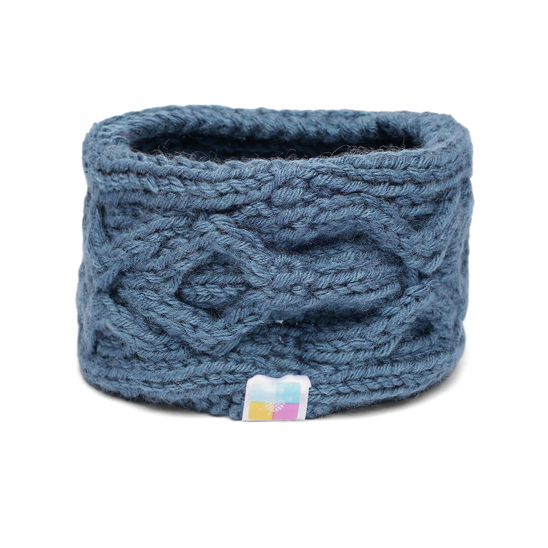 Hand Knitted Woolen Designer Headband - Storm Blue 10683