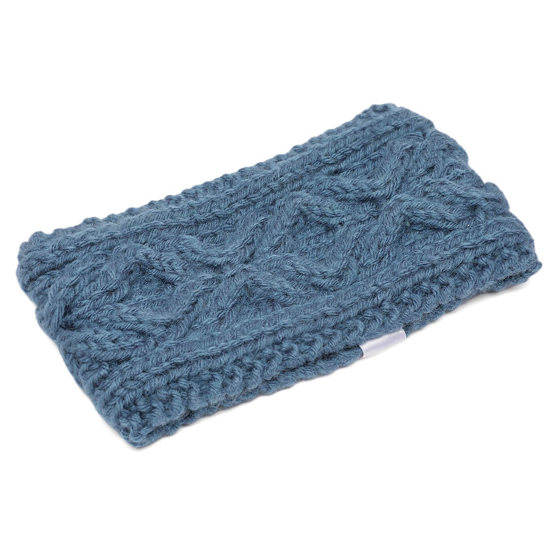 Hand Knitted Woolen Designer Headband - Storm Blue 10683