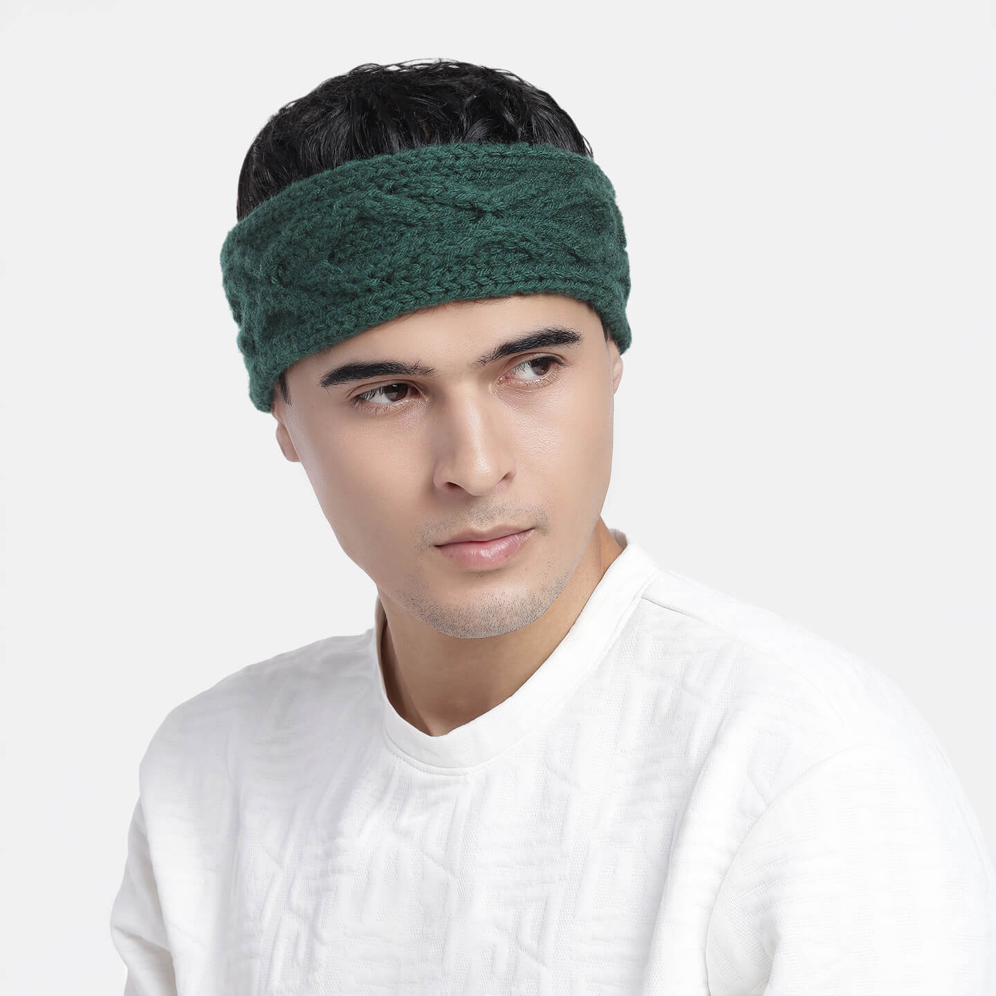 Hand Knitted Woolen Designer Headband - Dark Green 10685