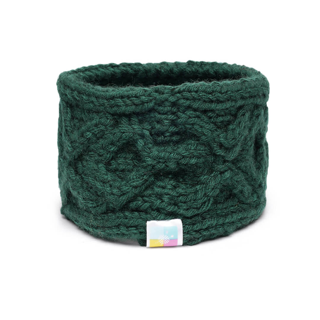 Hand Knitted Woolen Designer Headband - Dark Green 10685