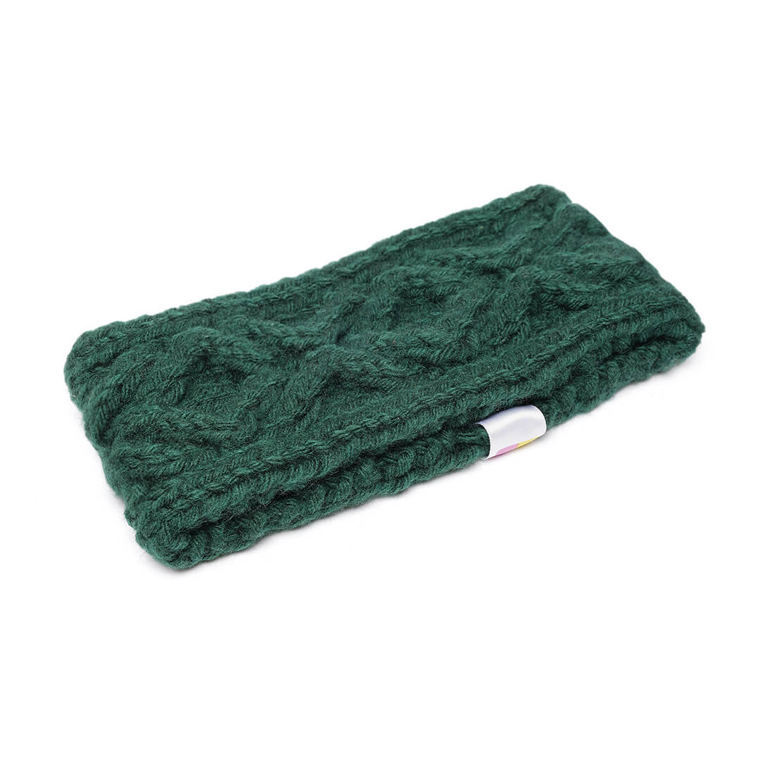 Hand Knitted Woolen Designer Headband - Dark Green 10685