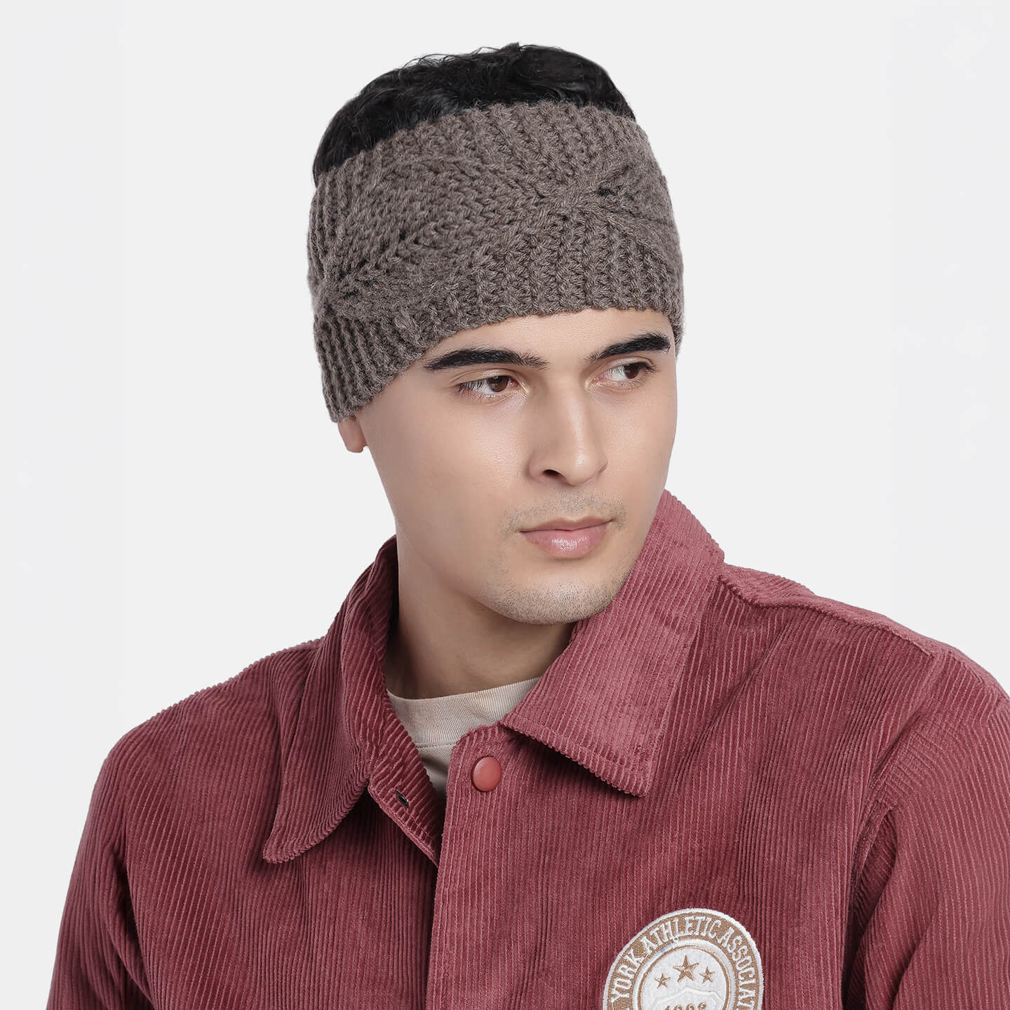 Hand Knitted Woolen Designer Headband - Brown 10686