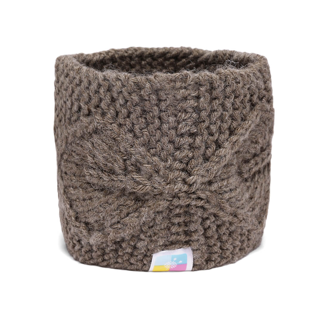 Hand Knitted Woolen Designer Headband - Brown 10686