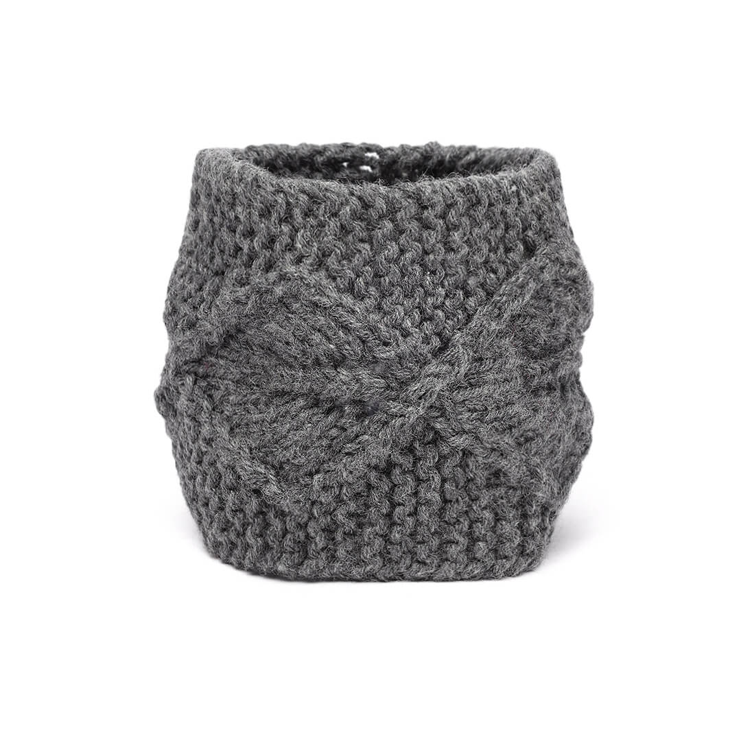 Hand Knitted Woolen Designer Headband - Dark Grey 10688