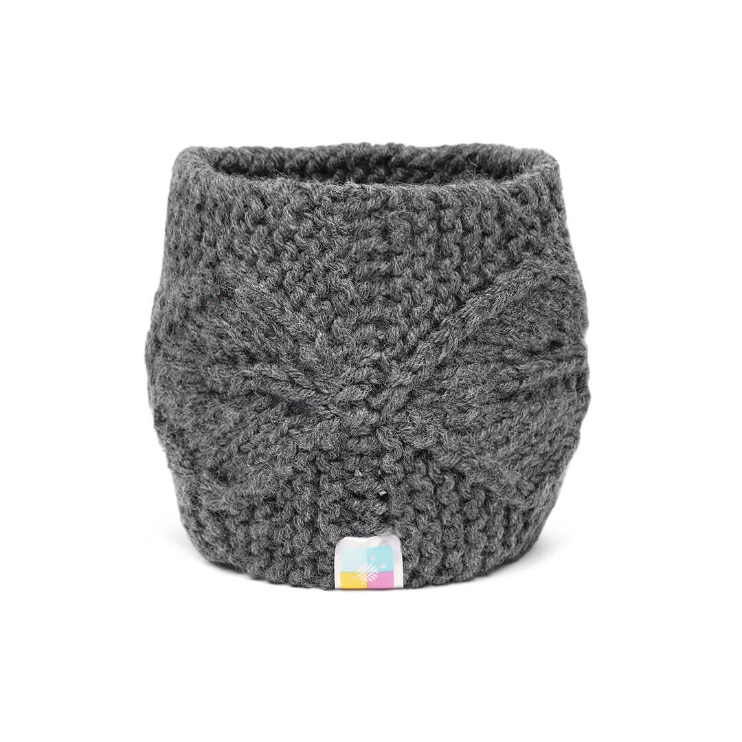 Hand Knitted Woolen Designer Headband - Dark Grey 10688
