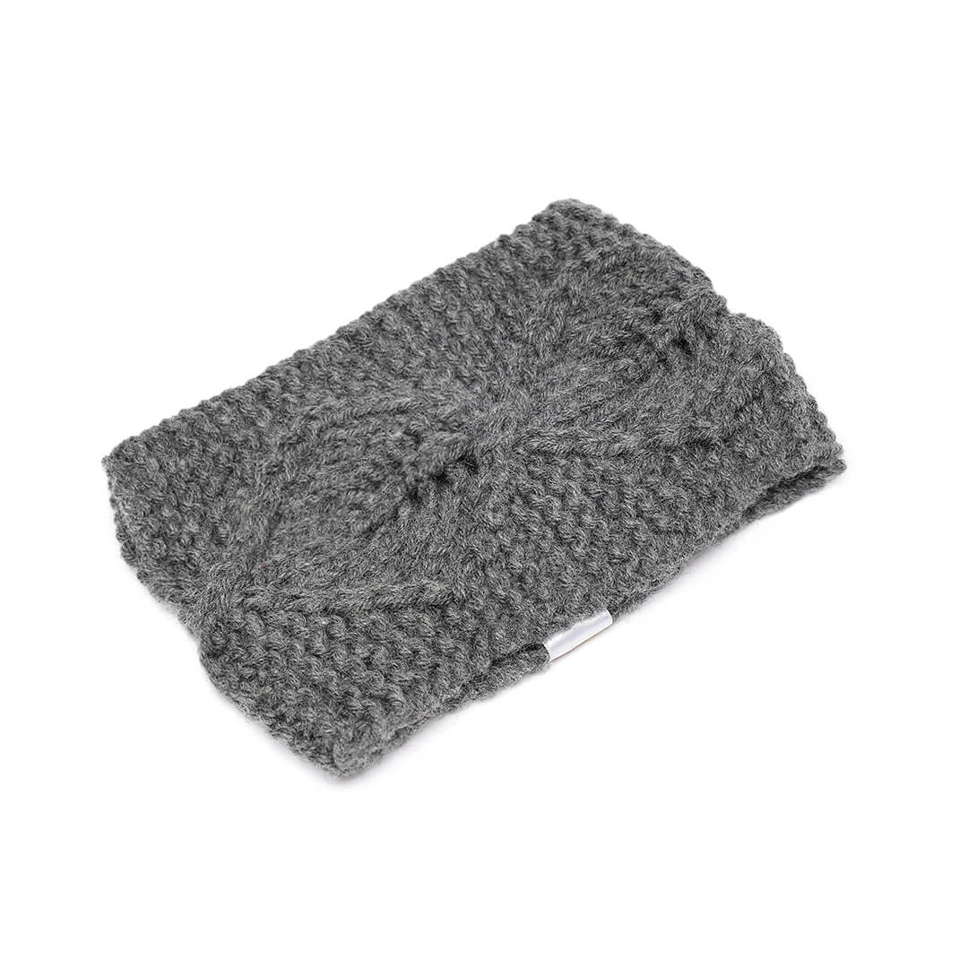 Hand Knitted Woolen Designer Headband - Dark Grey 10688
