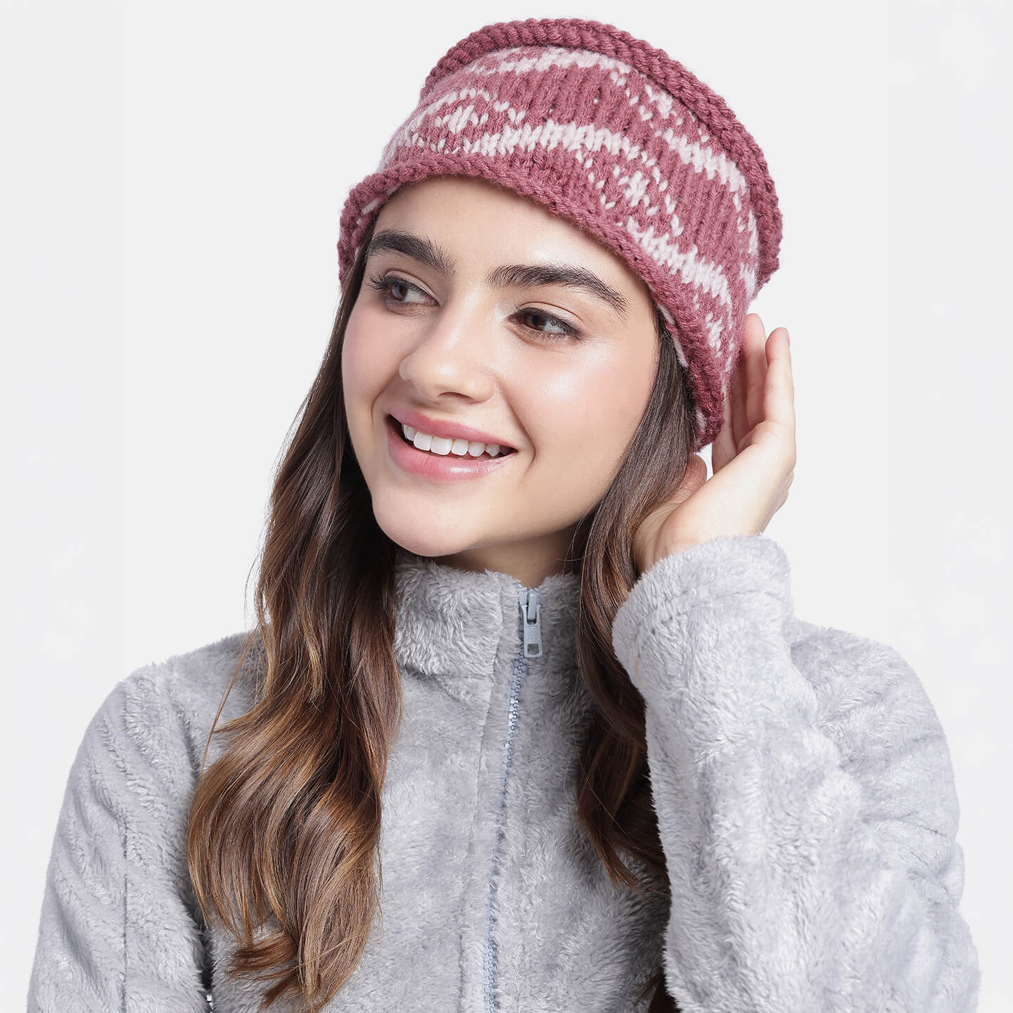 Hand Knitted Woolen ZigZag Design Headband - Mauve 10690