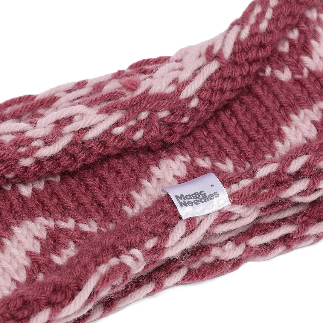 Hand Knitted Woolen ZigZag Design Headband - Mauve 10690
