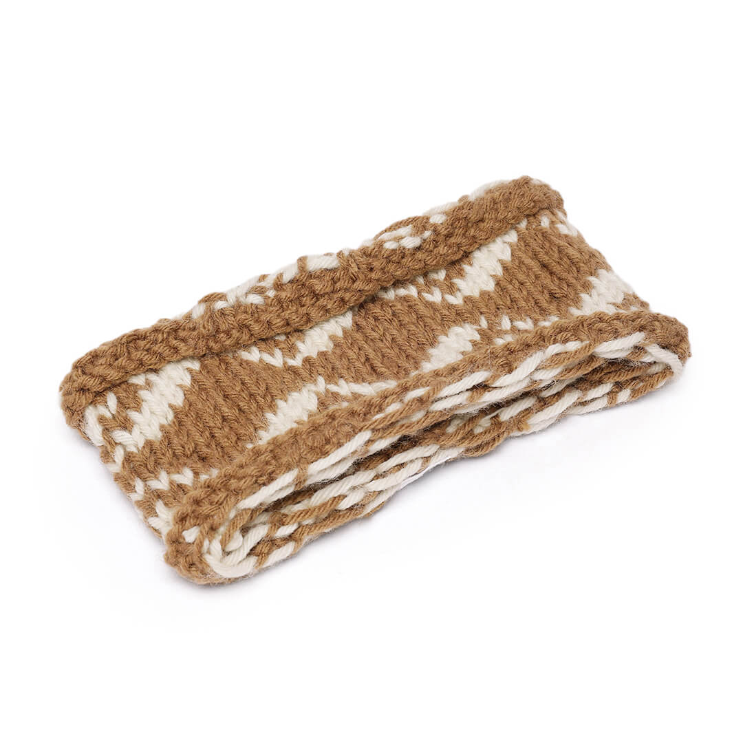 Hand Knitted Woolen Striped Headband - Brown 10691