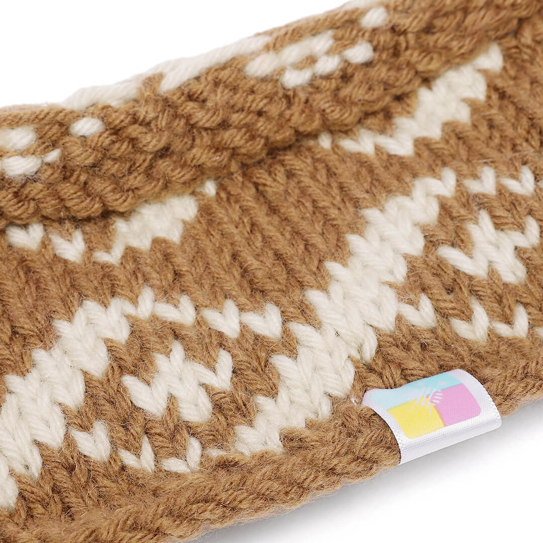 Hand Knitted Woolen Striped Headband - Brown 10691