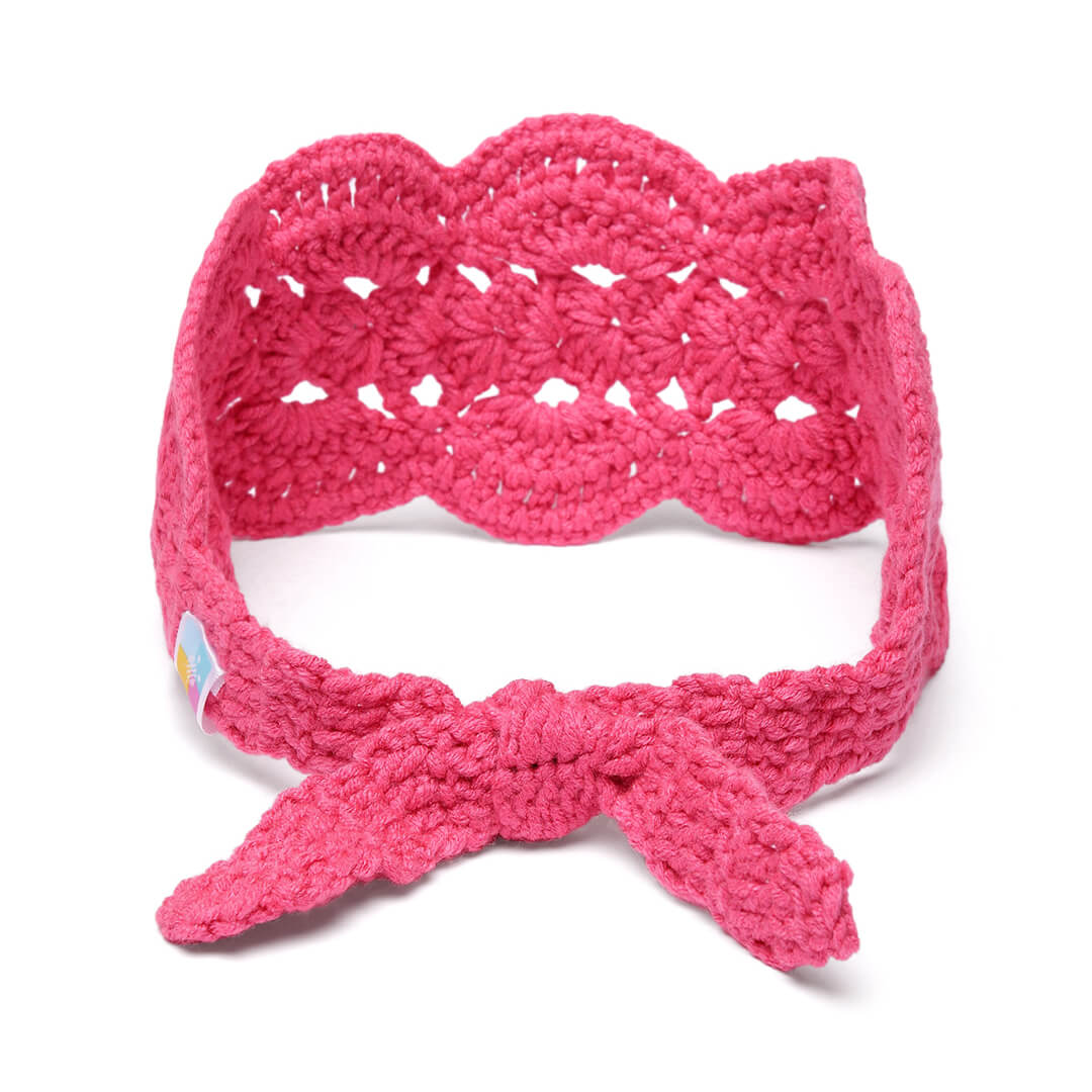 Handmade Crochet Tie-Back Headband - Rose Pink 10692