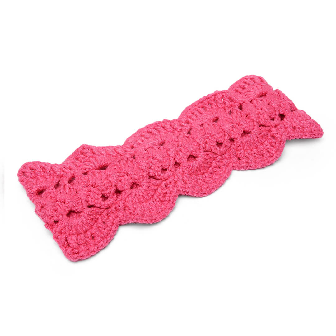 Handmade Crochet Tie-Back Headband - Rose Pink 10692