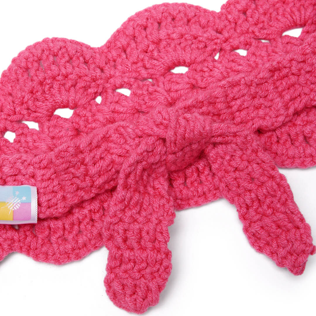 Handmade Crochet Tie-Back Headband - Rose Pink 10692