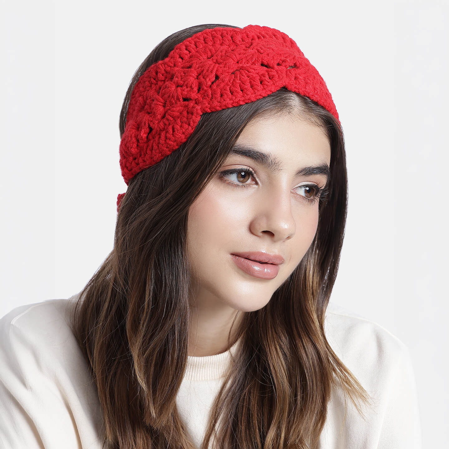 Handmade Crochet Tie-Back Headband - Red 10693
