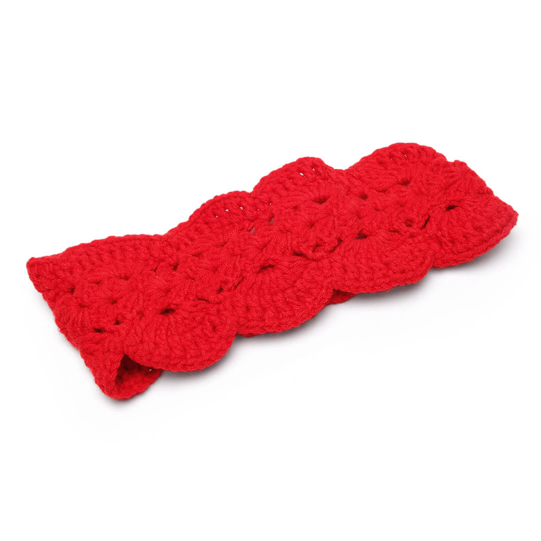 Handmade Crochet Tie-Back Headband - Red 10693