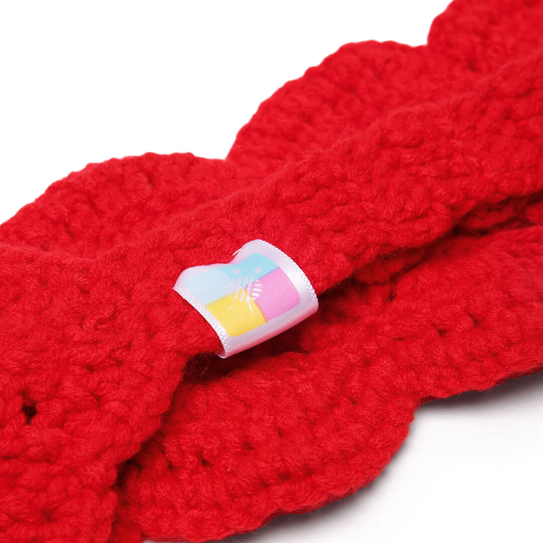 Handmade Crochet Tie-Back Headband - Red 10693