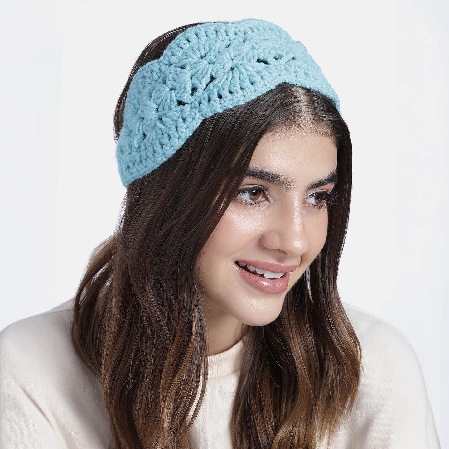 Handmade Crochet Tie-Back Headband - Light Blue 10694