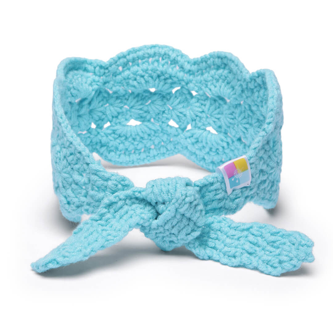 Handmade Crochet Tie-Back Headband - Light Blue 10694