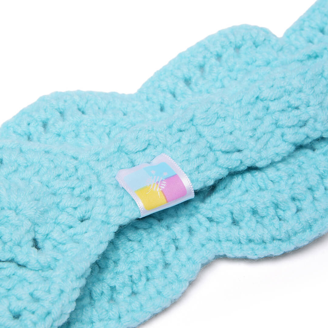 Handmade Crochet Tie-Back Headband - Light Blue 10694