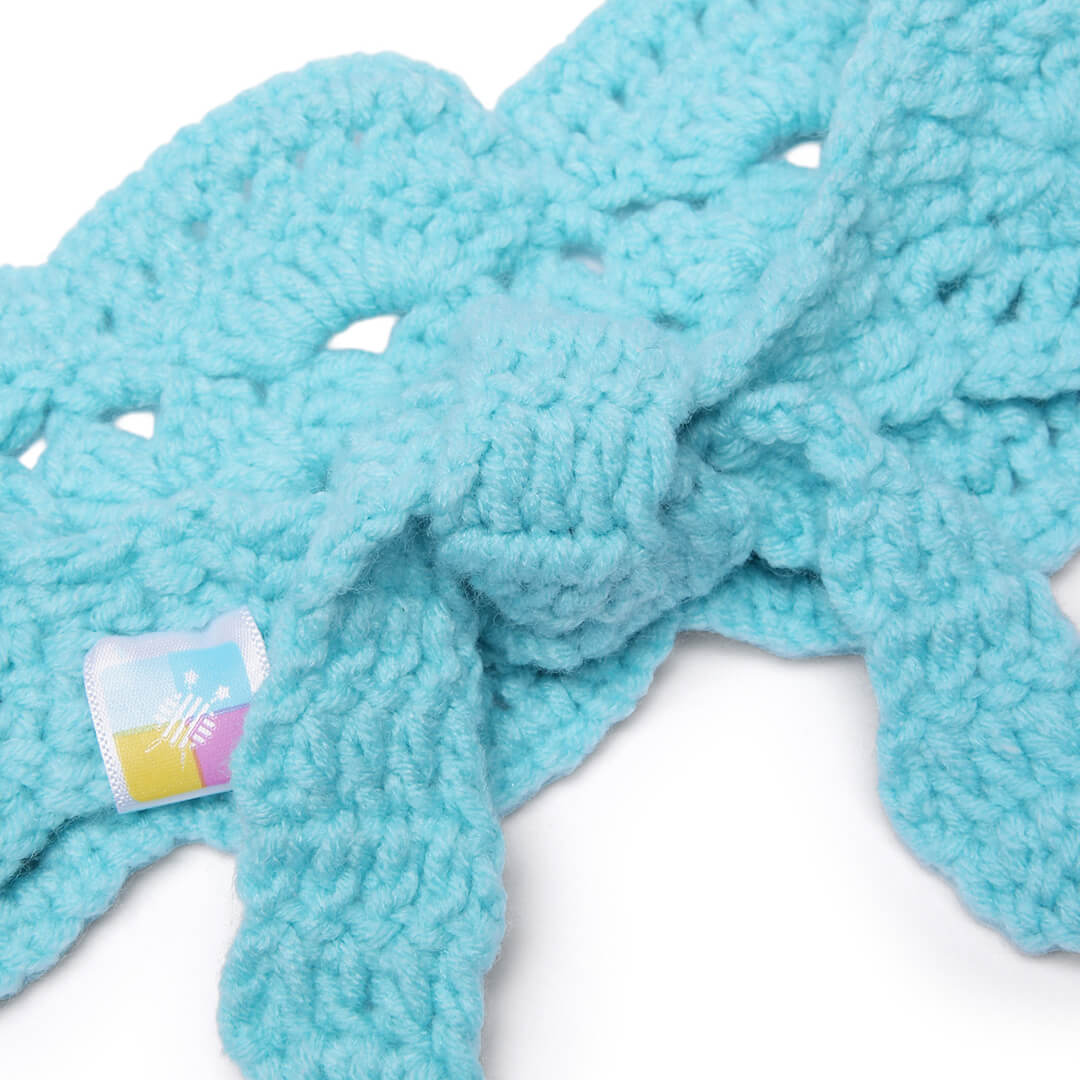 Handmade Crochet Tie-Back Headband - Light Blue 10694