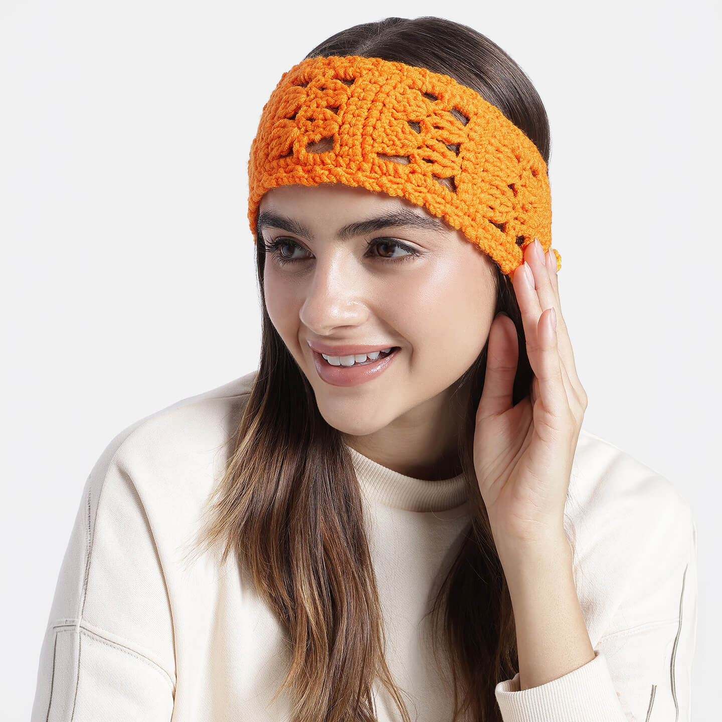 Handmade Crochet Tie-Back Headband - Orange 10695