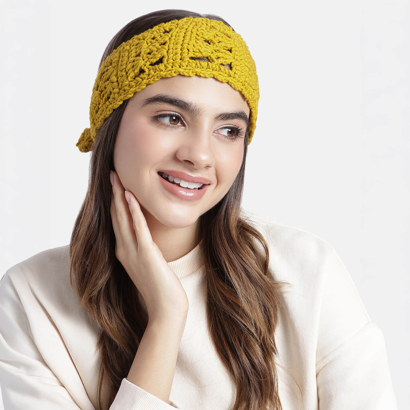 Handmade Crochet Tie-Back Headband - Mustard 10696