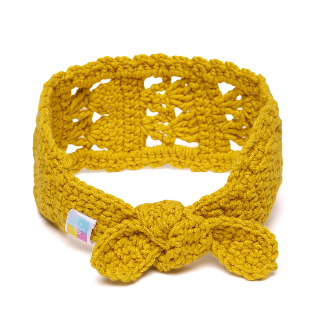 Handmade Crochet Tie-Back Headband - Mustard 10696