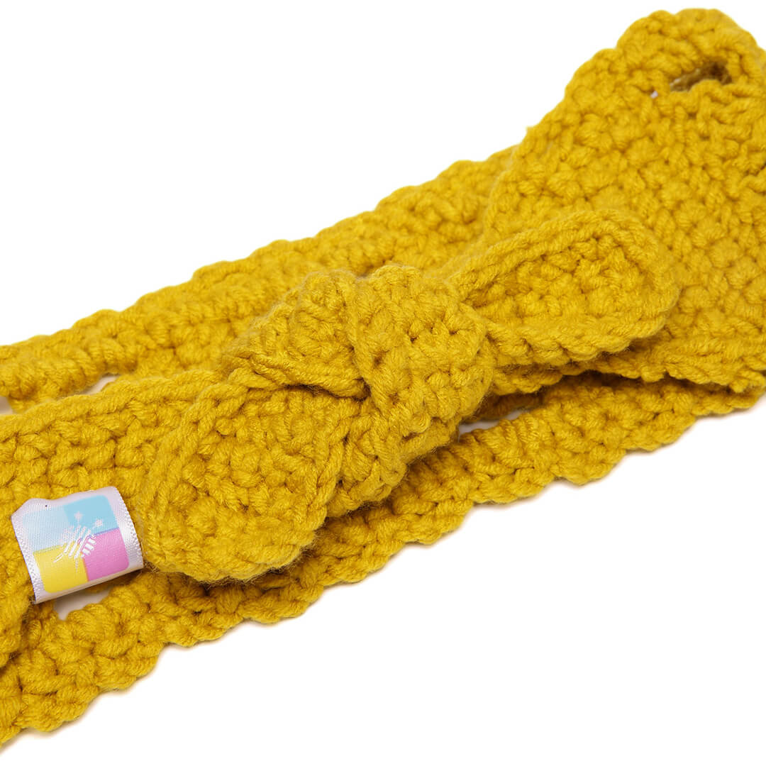 Handmade Crochet Tie-Back Headband - Mustard 10696