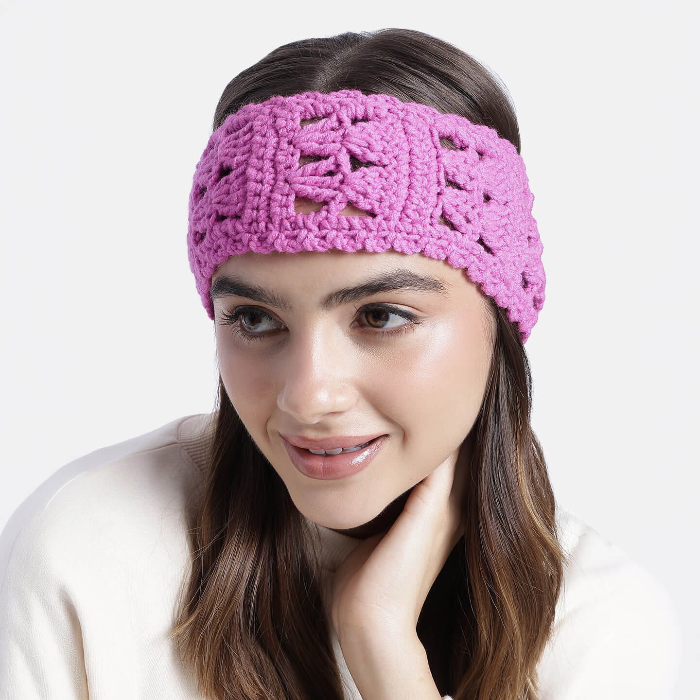 Handmade Crochet Tie-Back Headband - Desert Rose 10697