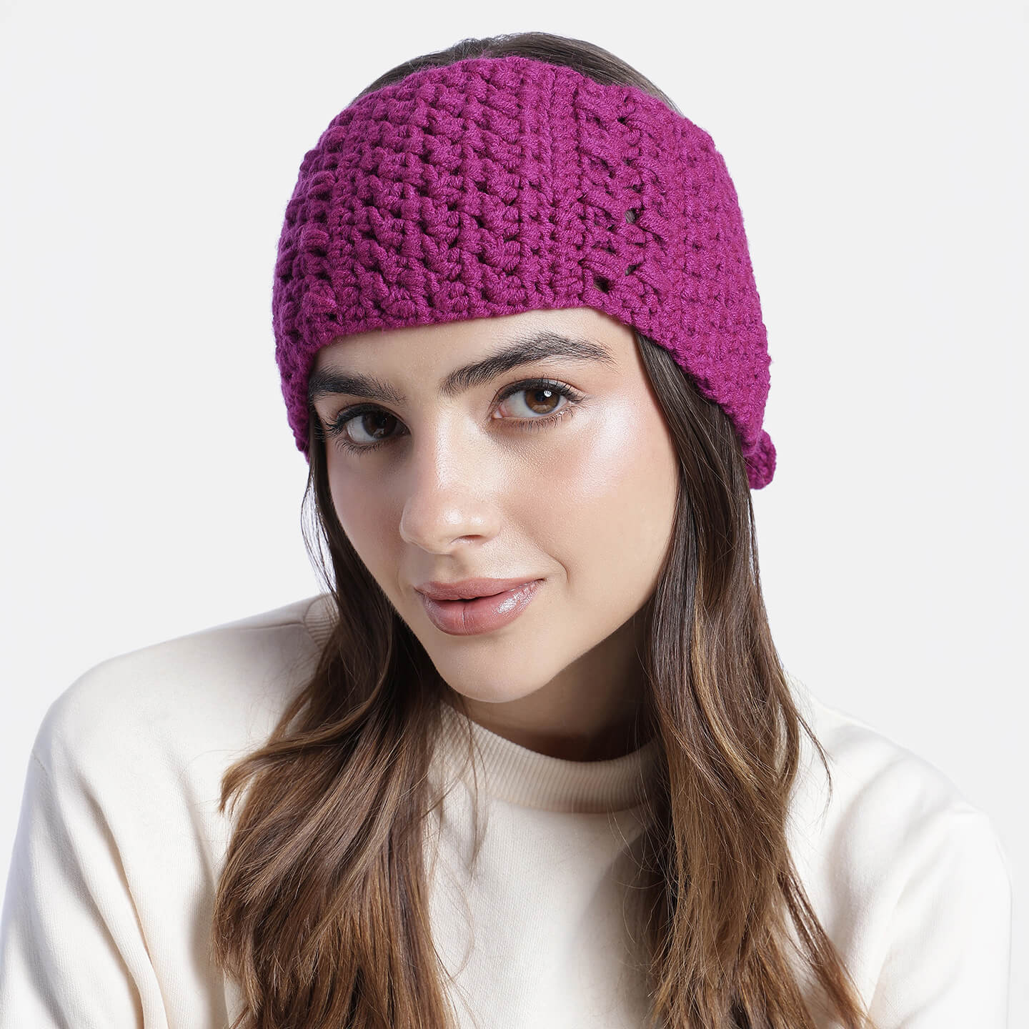 Handmade Crochet Tie-Back Headband - Magenta 10698