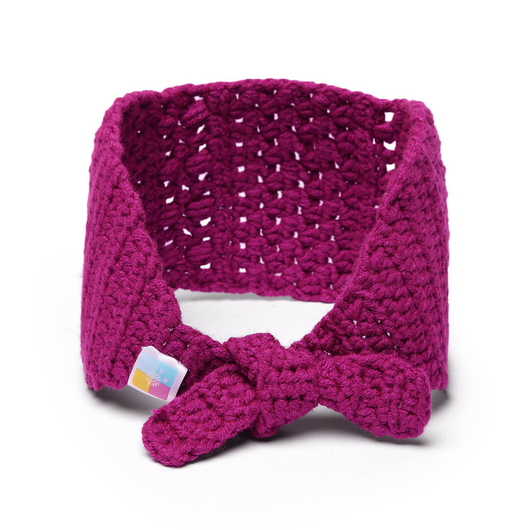 Handmade Crochet Tie-Back Headband - Magenta 10698