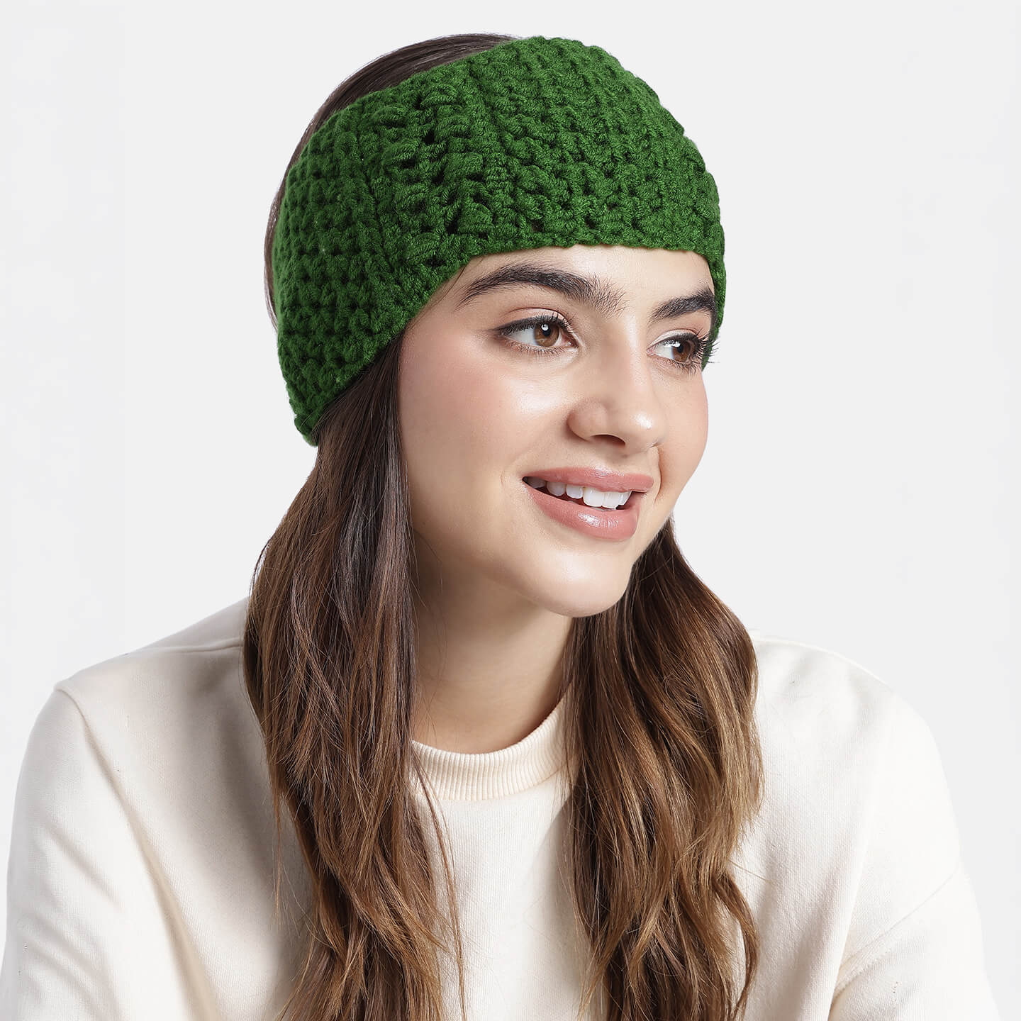 Handmade Crochet Tie-Back Headband - Dark Green 10699