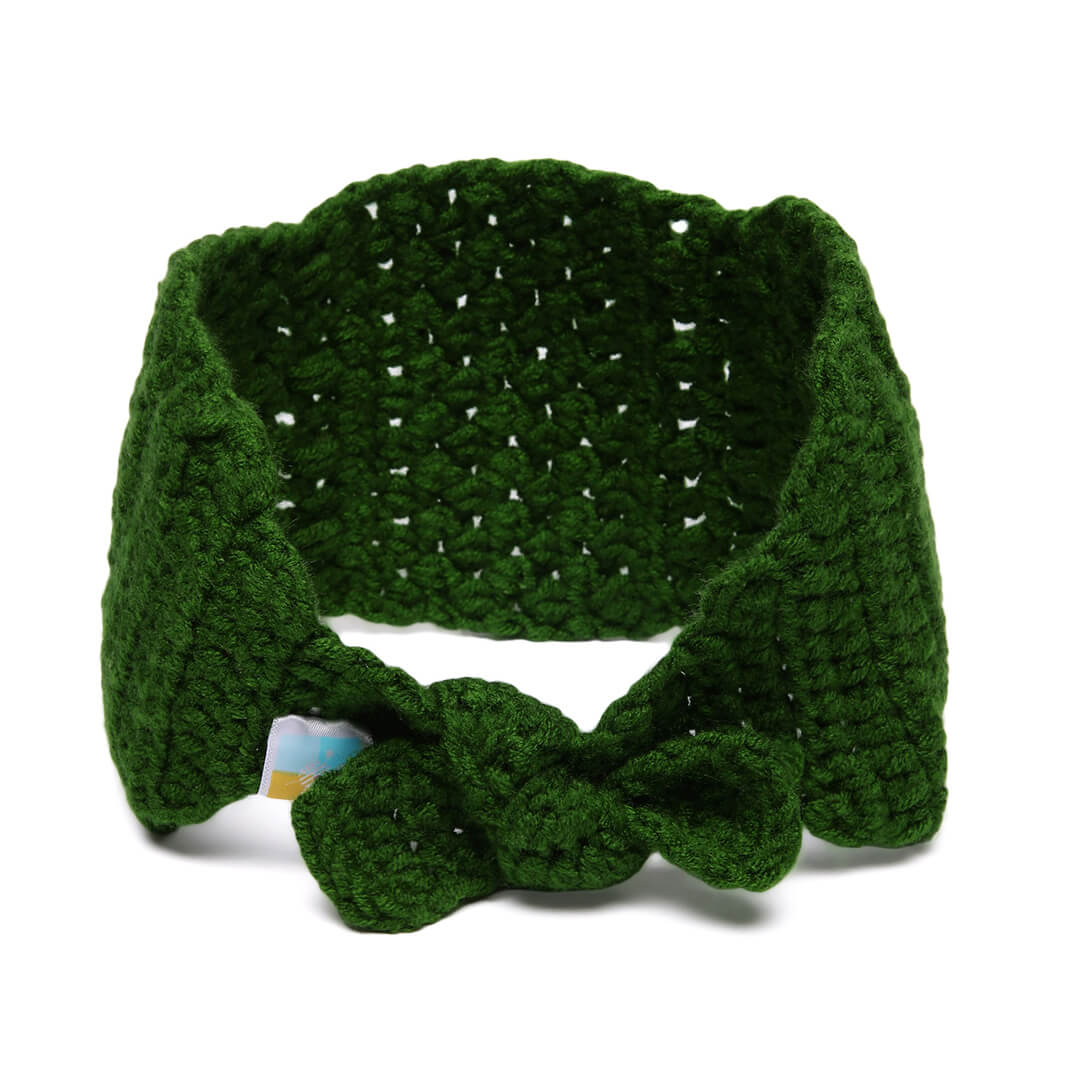 Handmade Crochet Tie-Back Headband - Dark Green 10699