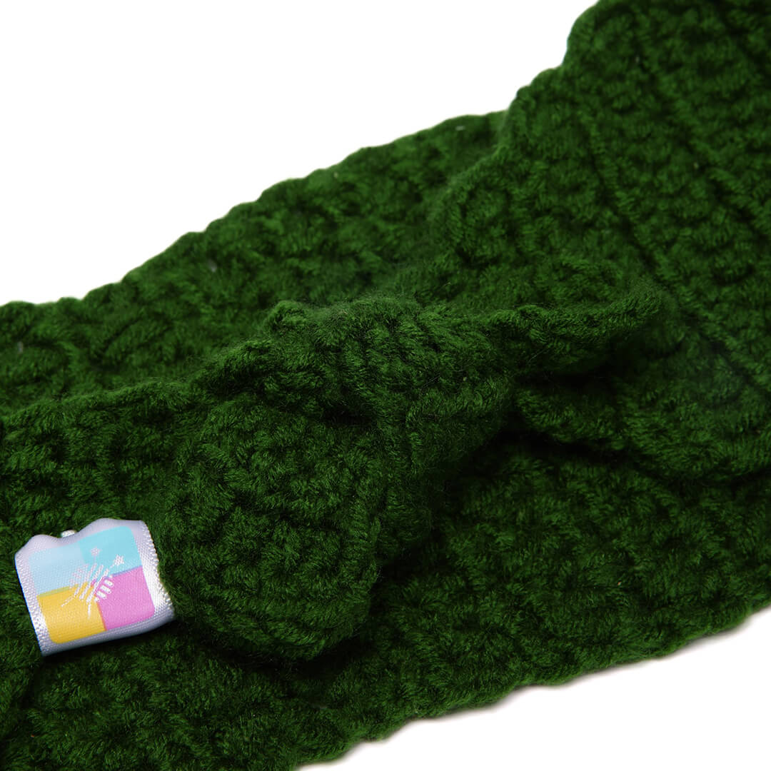 Handmade Crochet Tie-Back Headband - Dark Green 10699