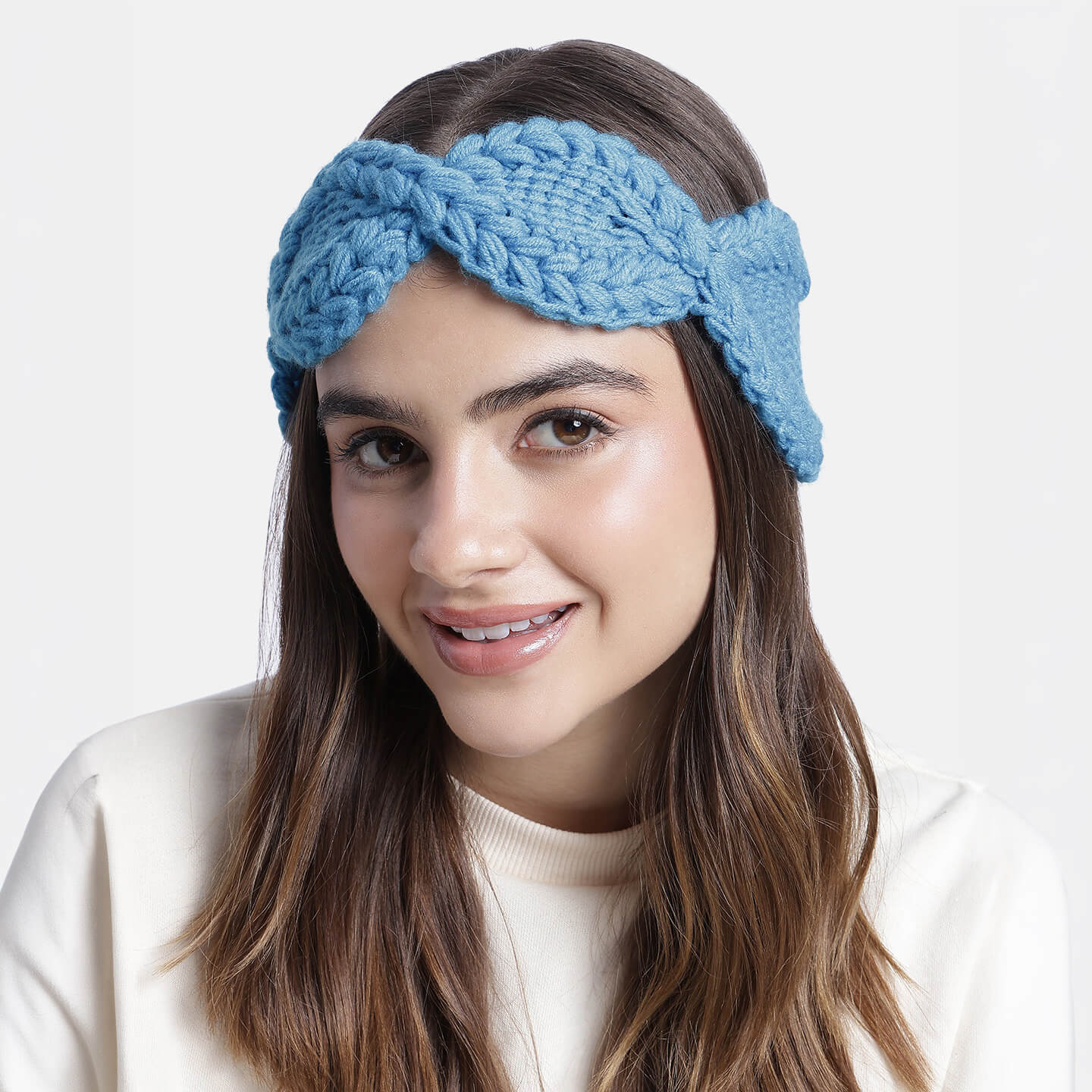 Handmade Crochet Tie-Back Headband - Blue 10701