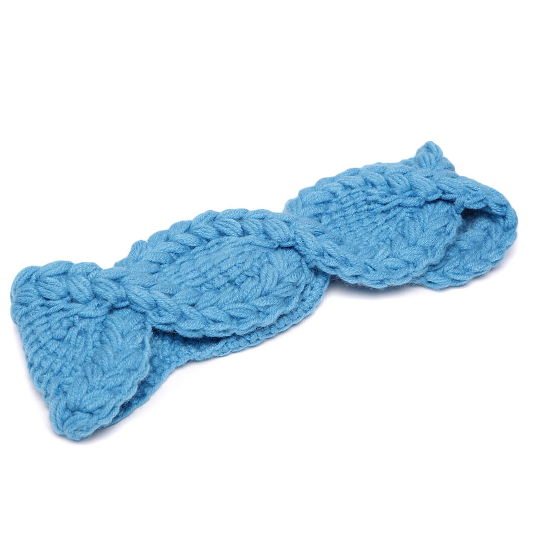 Handmade Crochet Tie-Back Headband - Blue 10701